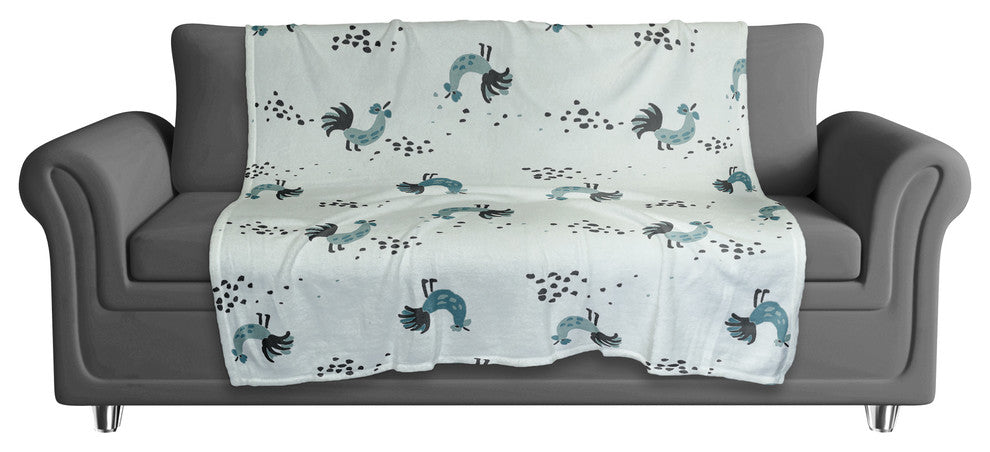 Rooster Pattern in Blue Fleece Blanket