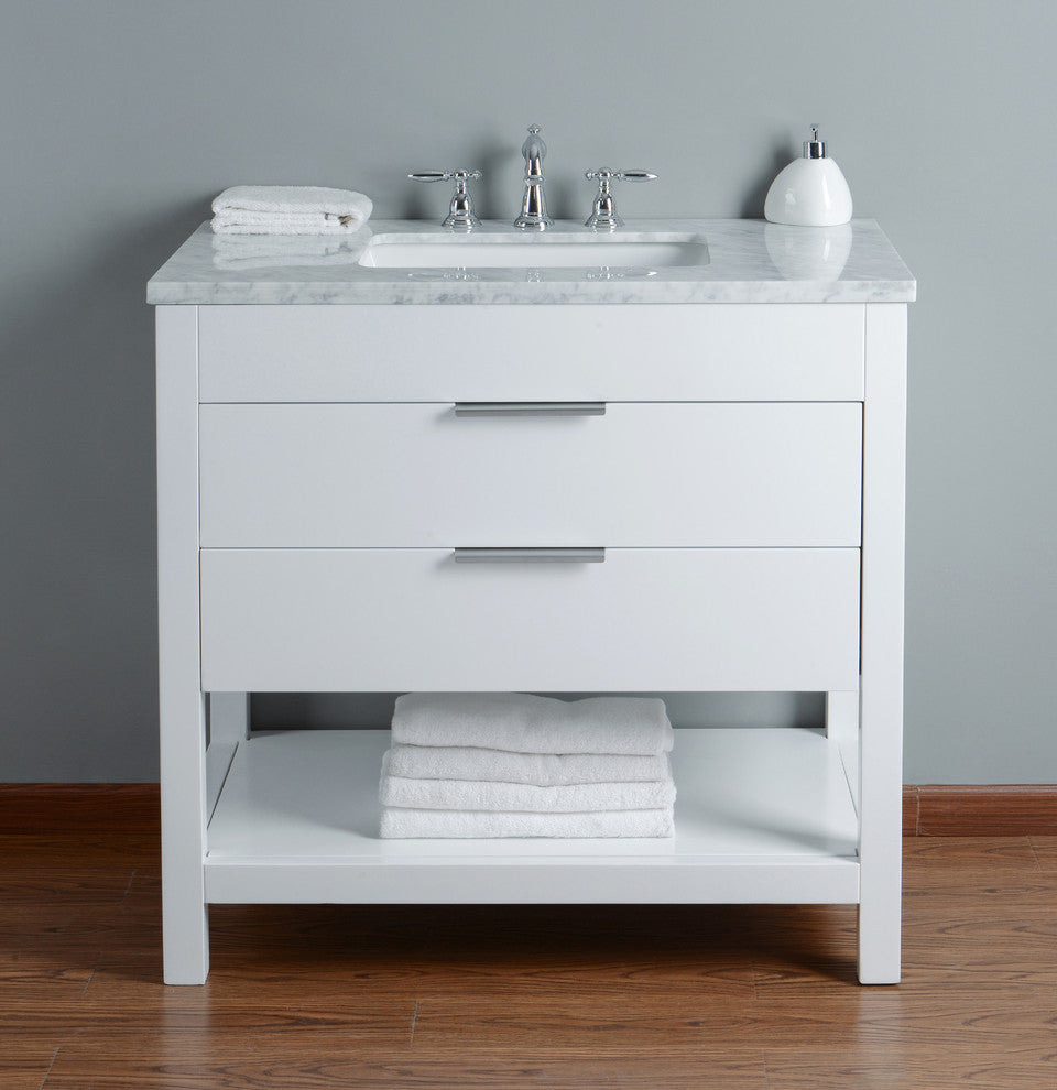 Stufurhome Rochester Bathroom Vanity, White, 36" Single Sink