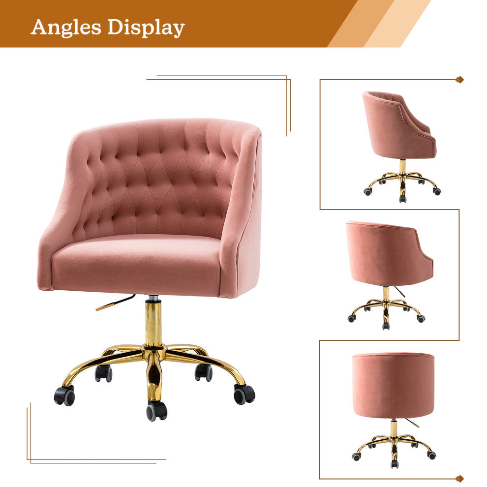 Home Office Swivel Chair with Button-Tufted Back, Pink