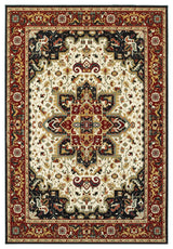 Karaman Traditional Medallion Red/ Ivory Area Rug, 6'7"x9'6"