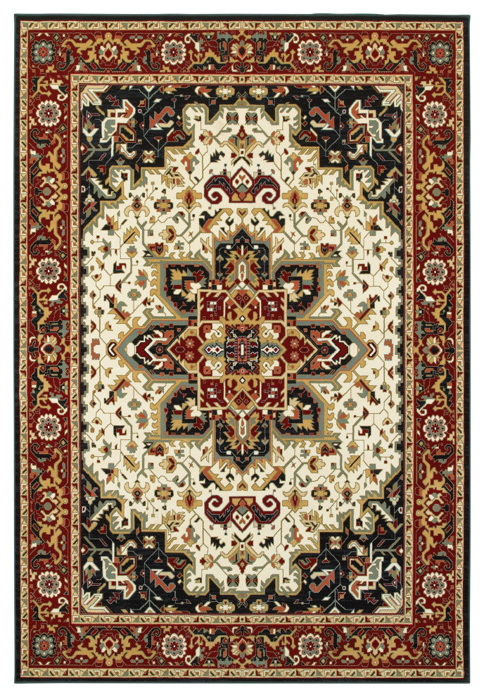 Karaman Traditional Medallion Red/ Ivory Area Rug, 6'7"x9'6"