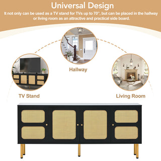 Gewnee  TV Stand with Rattan Door, Black