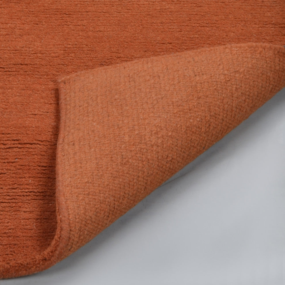 Hand Knotted Tibbati Wool Area Rug Solid Dark Orange