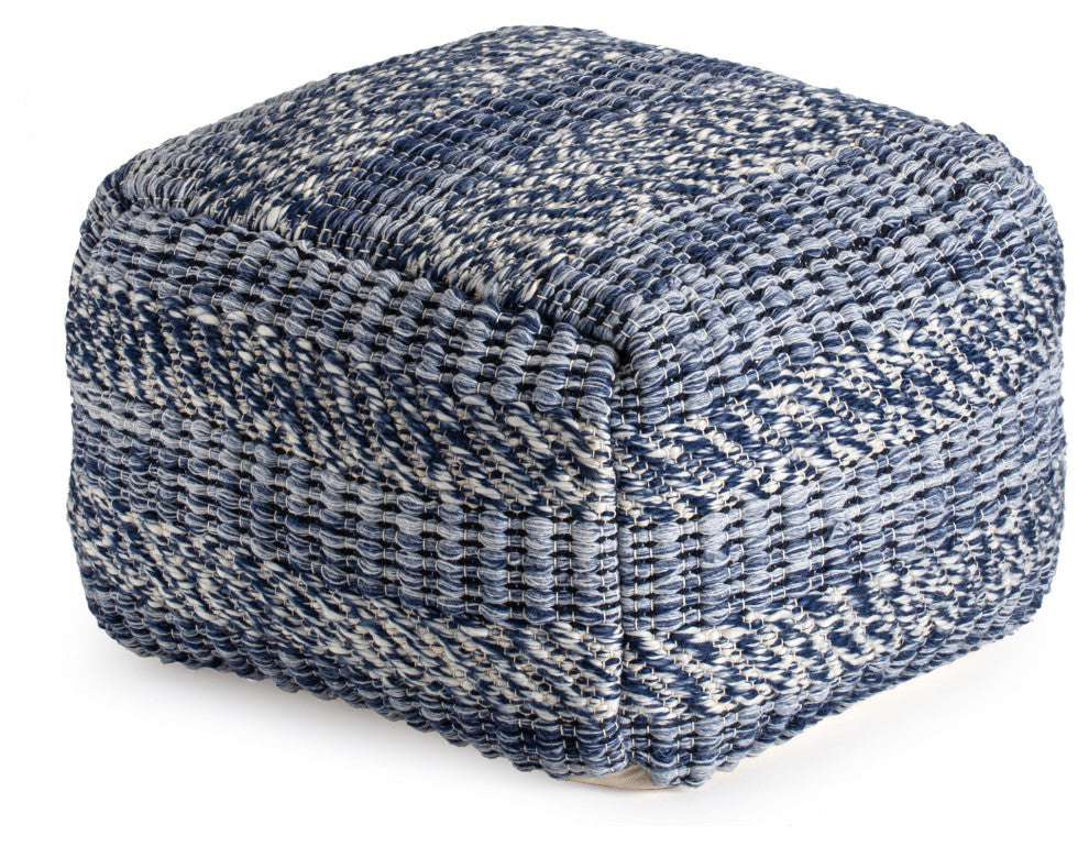 Navy Stripes 22" x 22" x 16" Navy and Ivory Pouf