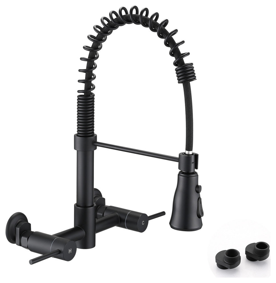 Wall Mounted Bridge Kitchen Faucet, Matte Black