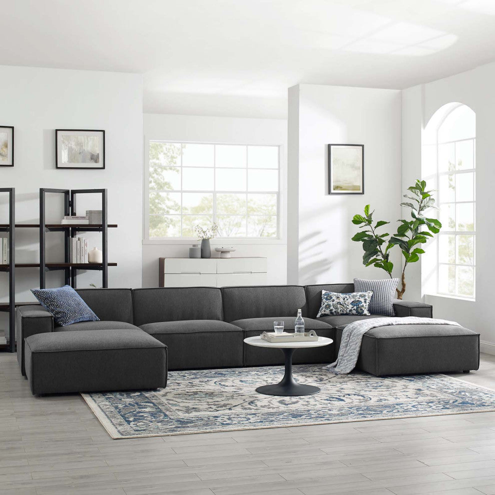 Modular Sectional Sofa Set, Charcoal Gray, Fabric, Modern, Hospitality