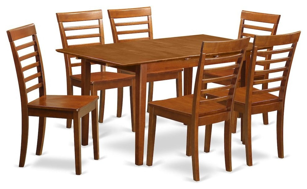 Psml7-Sbr-W, 7-Piece Table and Chair Set Table With 12In Leaf and 6 Chairs