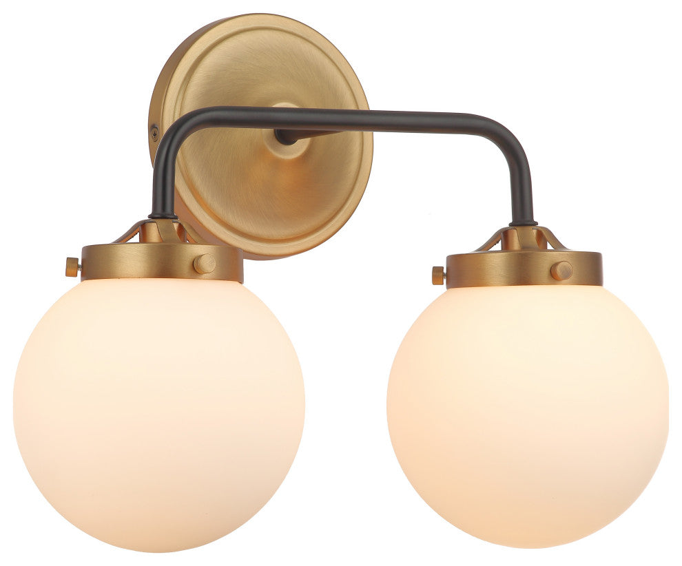 2 - Light Over-Mirror Vanity Light Mid-Century Modern in Aged Brass & Black