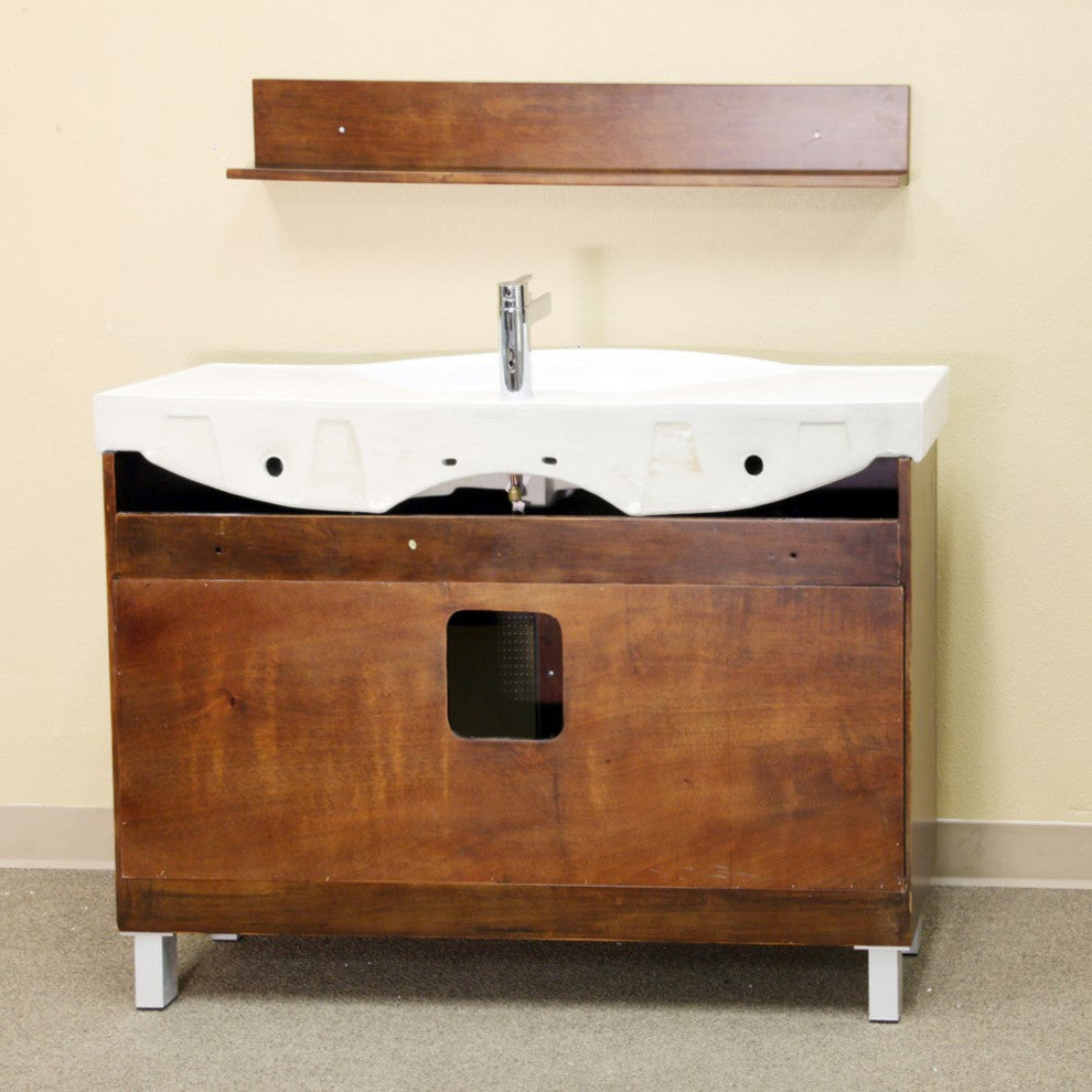 48" Single Sink Vanity, Wood Walnut Finish and Mirror