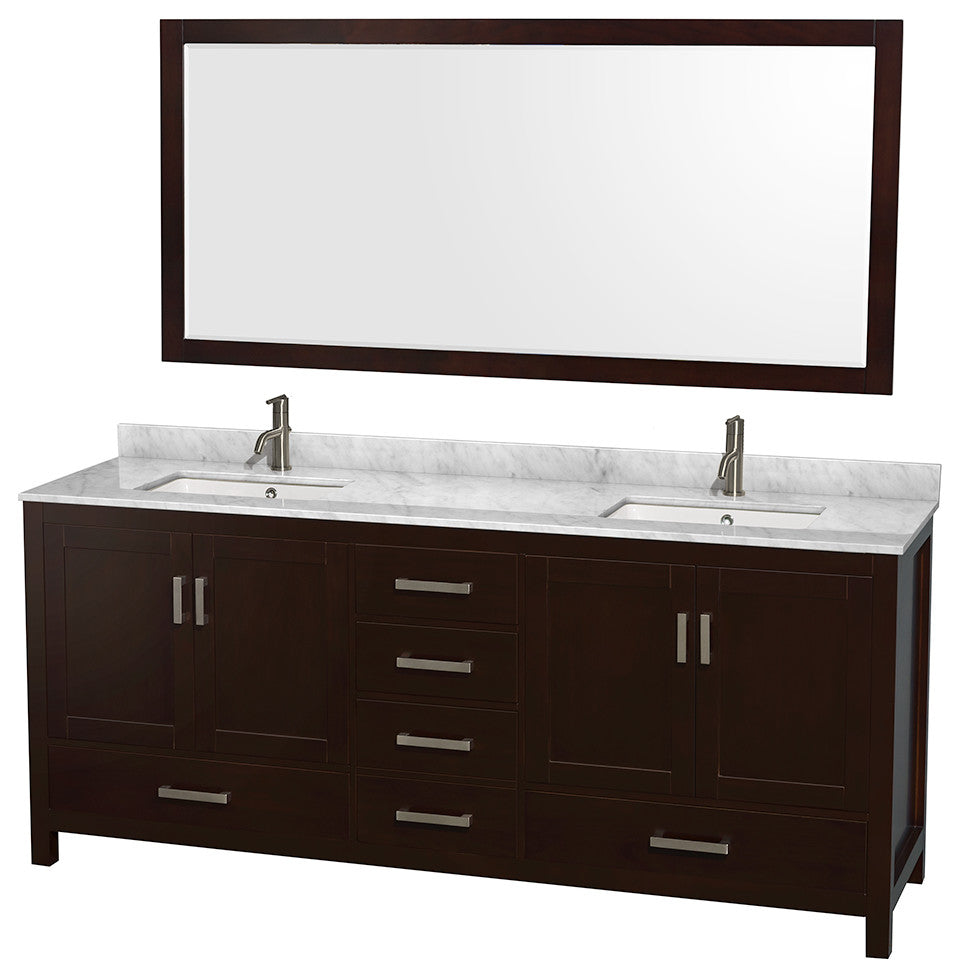 Wyndham WCS141480DESCMUNSM70 Espresso Vanity with Square Sinks and Mirror