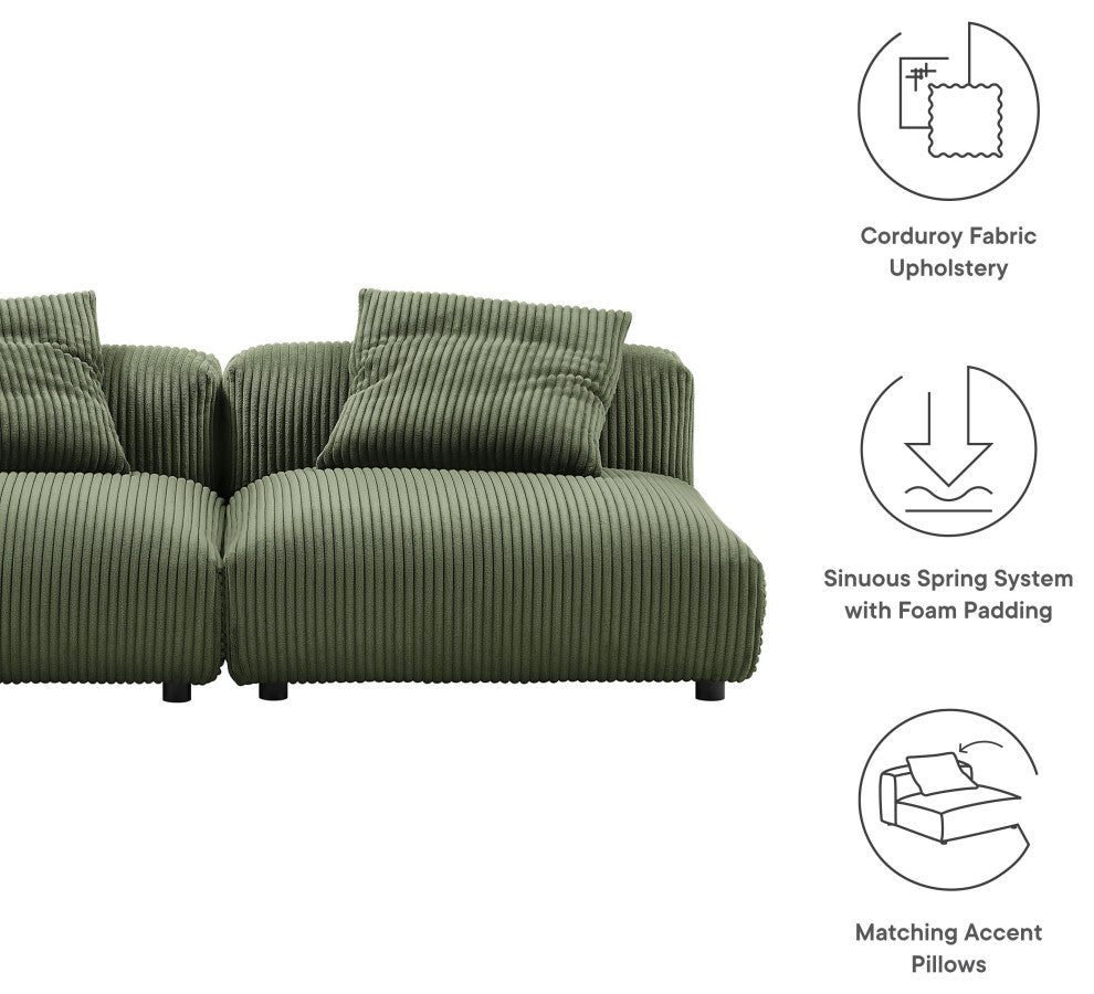 Solace 2-Piece Modular Corduroy Upholstered Sofa, Fern