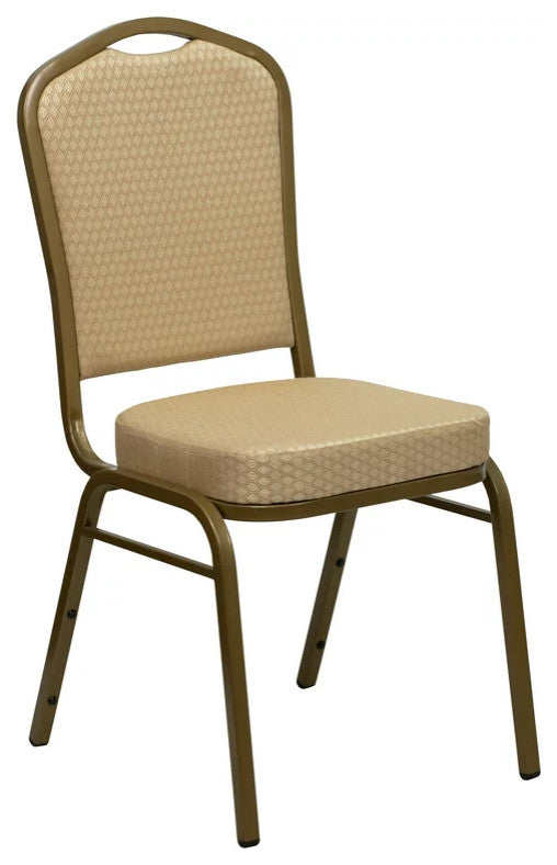 4 Pack Dining Chair, Cushion Seat & Back, Beige Patterned Fabric/Gold