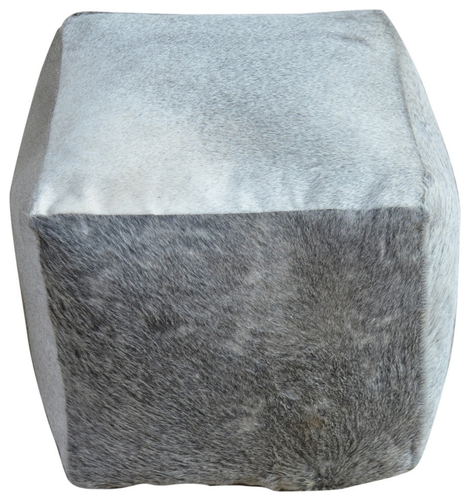 Square Cowhide Pouf India, Grey Cowhide