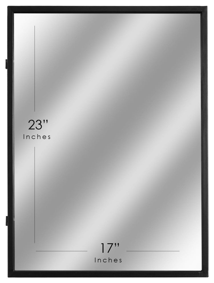 Black Metal Frame Rectangle Vanity Wall Mirror with Shelves - 18" x 24"