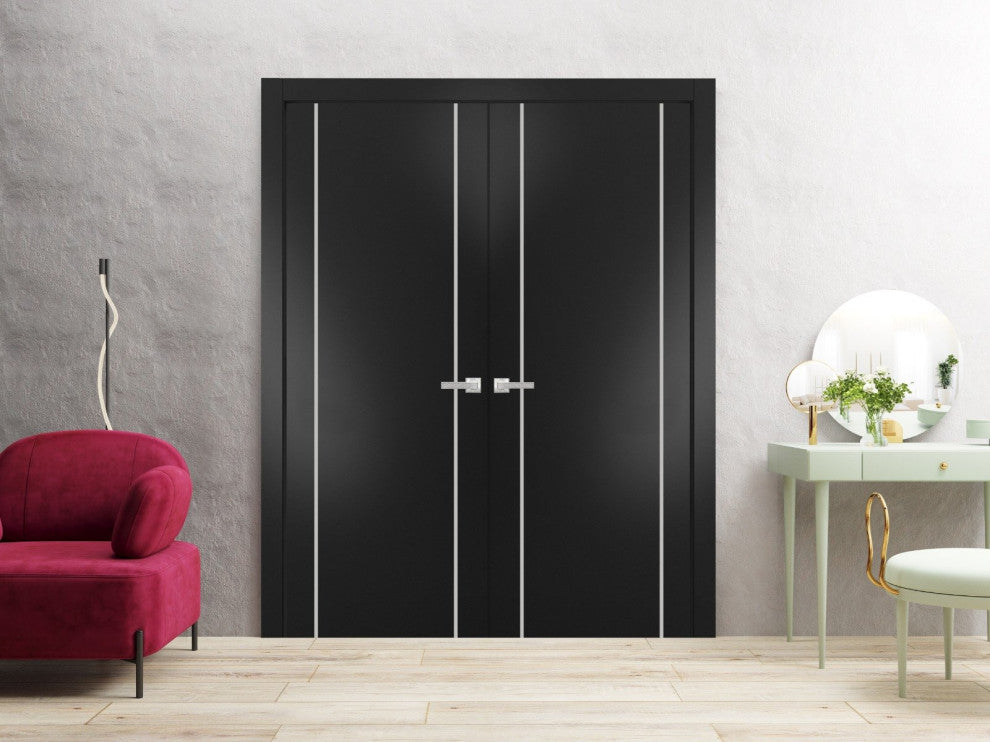 Solid French Double Doors 84 x 96 | Planum 0410 Matte Black with