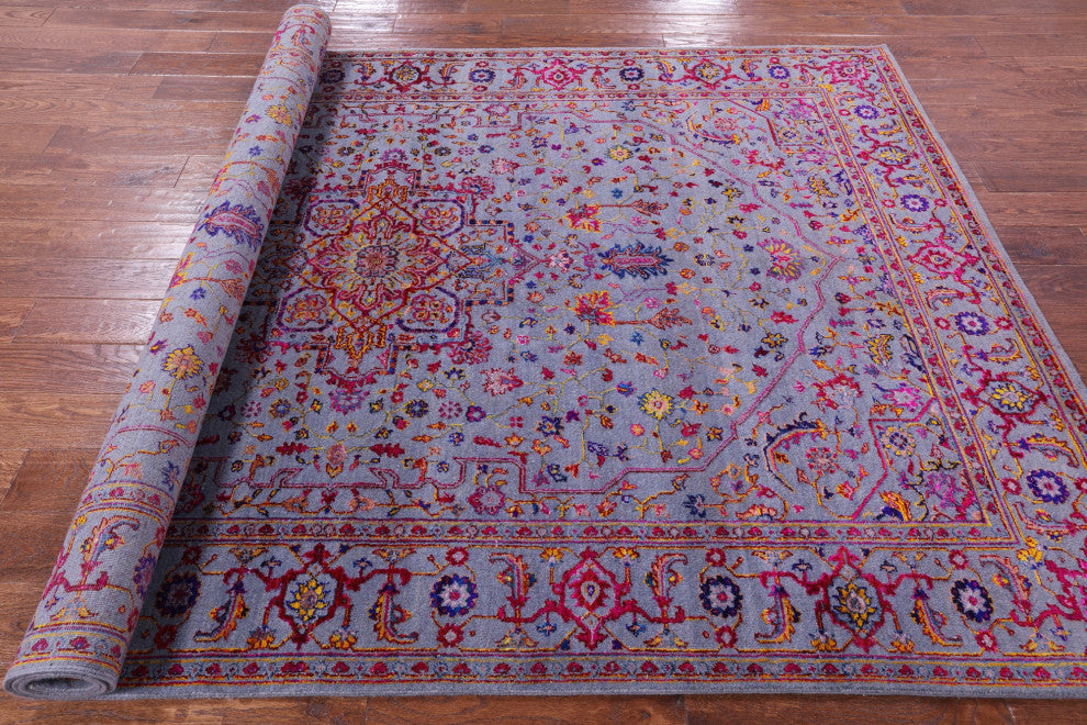 Persian Heriz Serapi Handmade Wool & Silk Rug 6' 1" X 9' 3" - Q15547