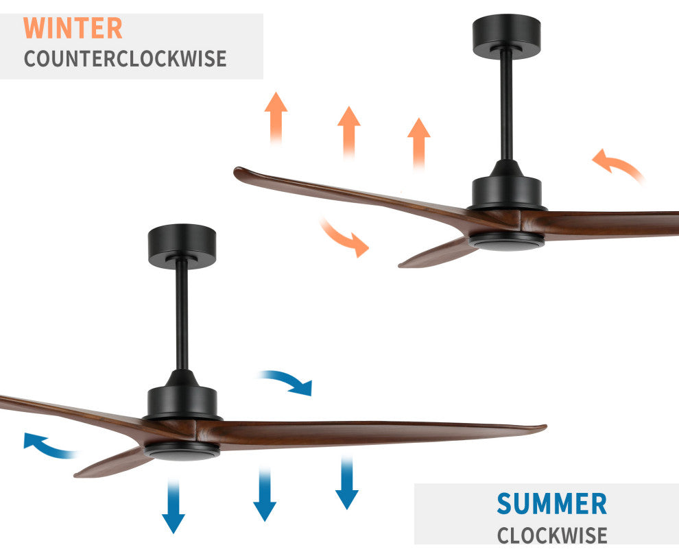 52" Solid Wood 3-Blade Propeller Ceiling Fan with Remote, Black/Walnut