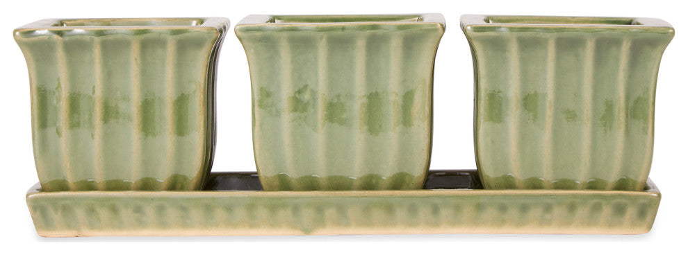 Green Square Ceramic Small Planter (Set of 3)