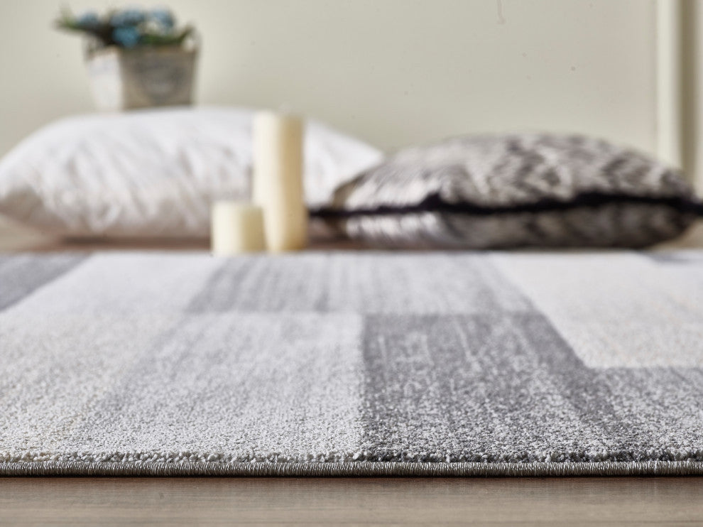 Abani Quartz QRZ140A Contemporary Color Block Grey Beige Area Rug