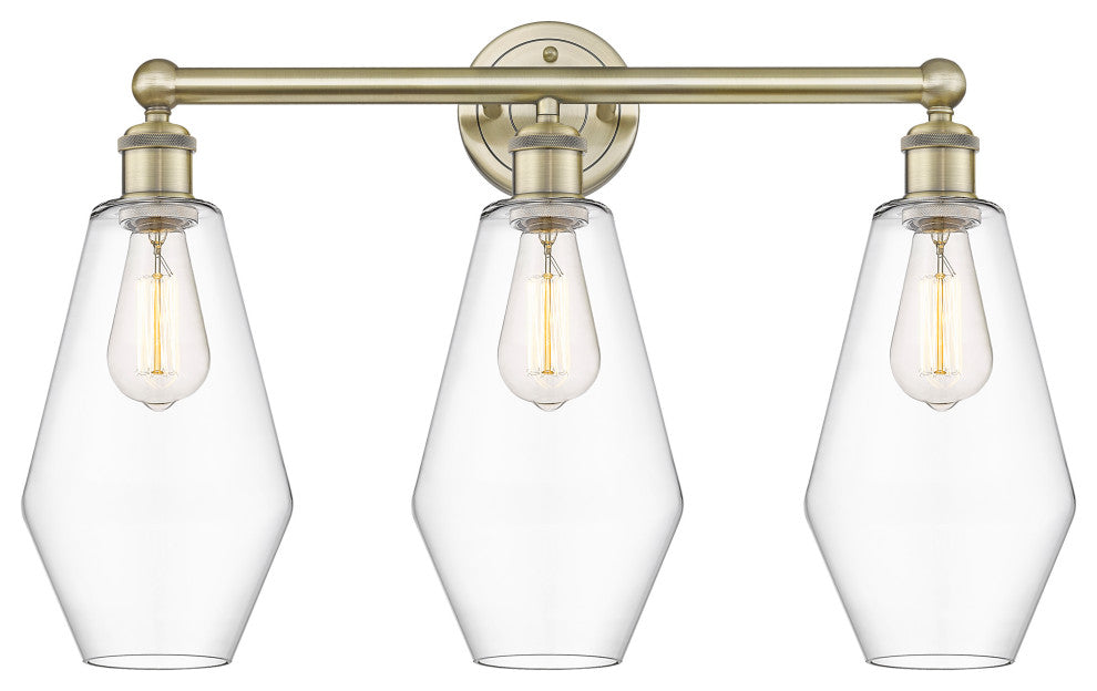 Cindyrella 3-Light 25" Bath Vanity Light, Antique Brass, Clear Shade