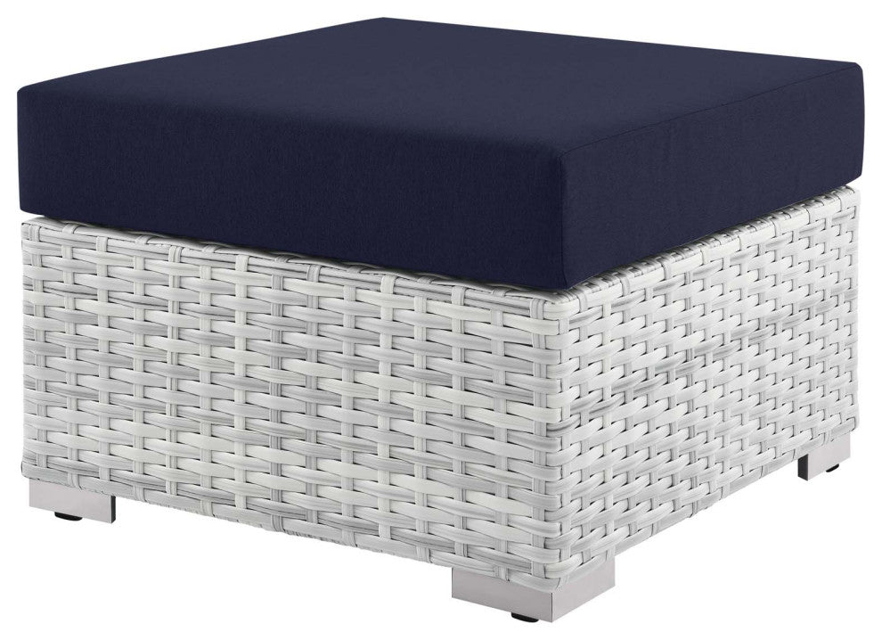 Lounge Sectional Sofa Chair Set, Rattan, Wicker, Gray Blue Navy, Outdoor