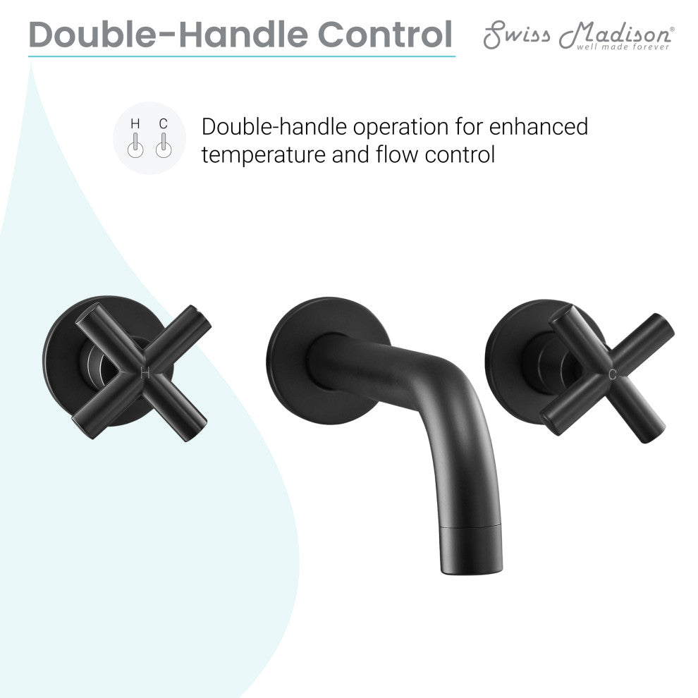 Ivy Double-Cross Handle Valve, Wall-Mount, Bathroom Faucet, Matte Black