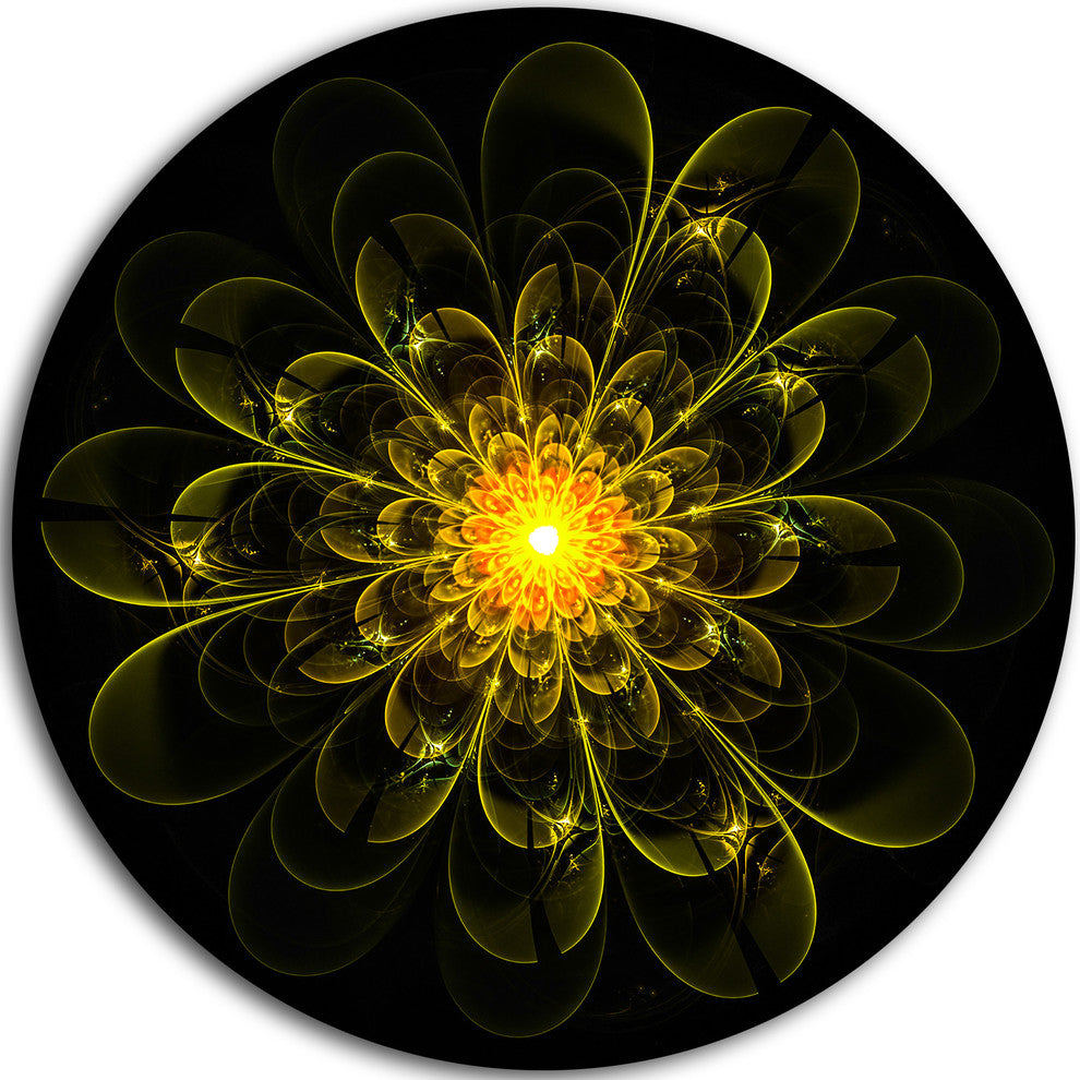 Ideal Fractal Flower Digital Art In Yellow, Floral Disc Artwork, 11"