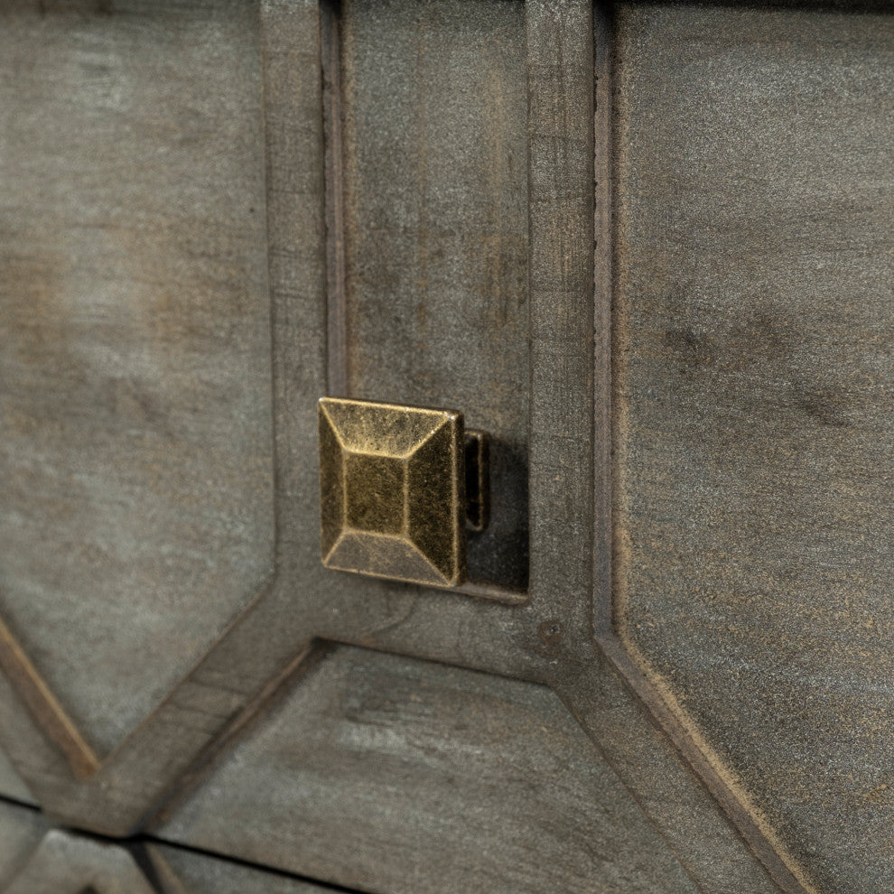 Genevieve II Gray Fir Veneer w/ Gold Metal Frame Drawer Sideboard