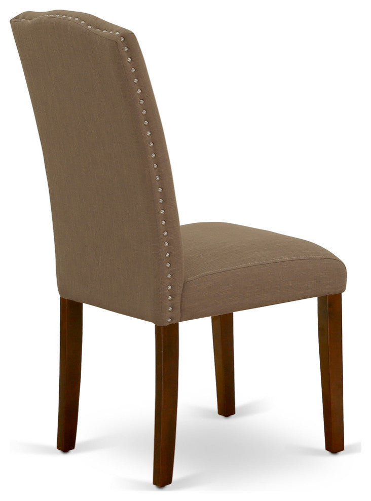 Encinal Parson Chair With Mahogany Leg And Linen Fabric Dark Coffee Set of 2