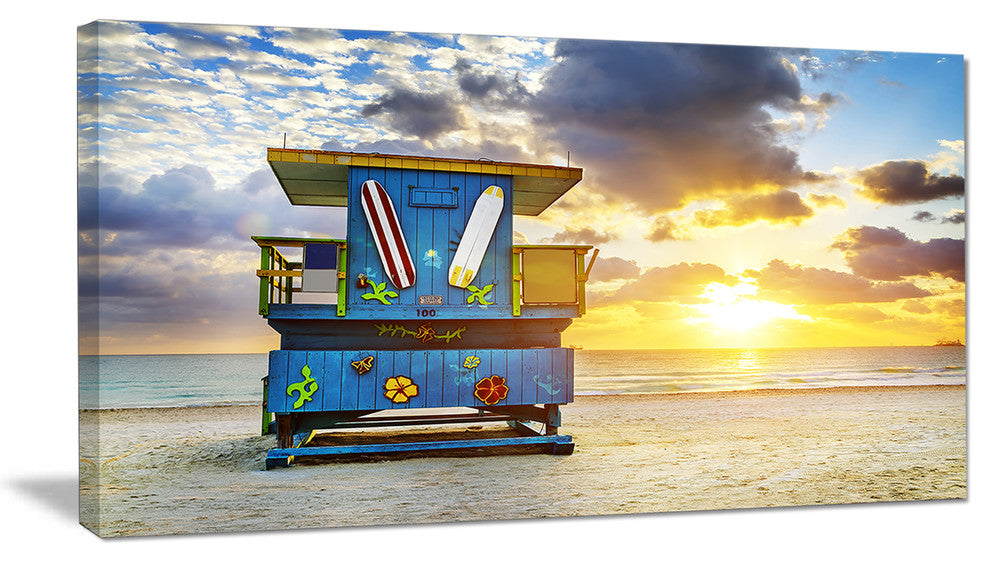 Miami South Beach Sunrise, Large Seashore Canvas Wall Art, 32"x16"