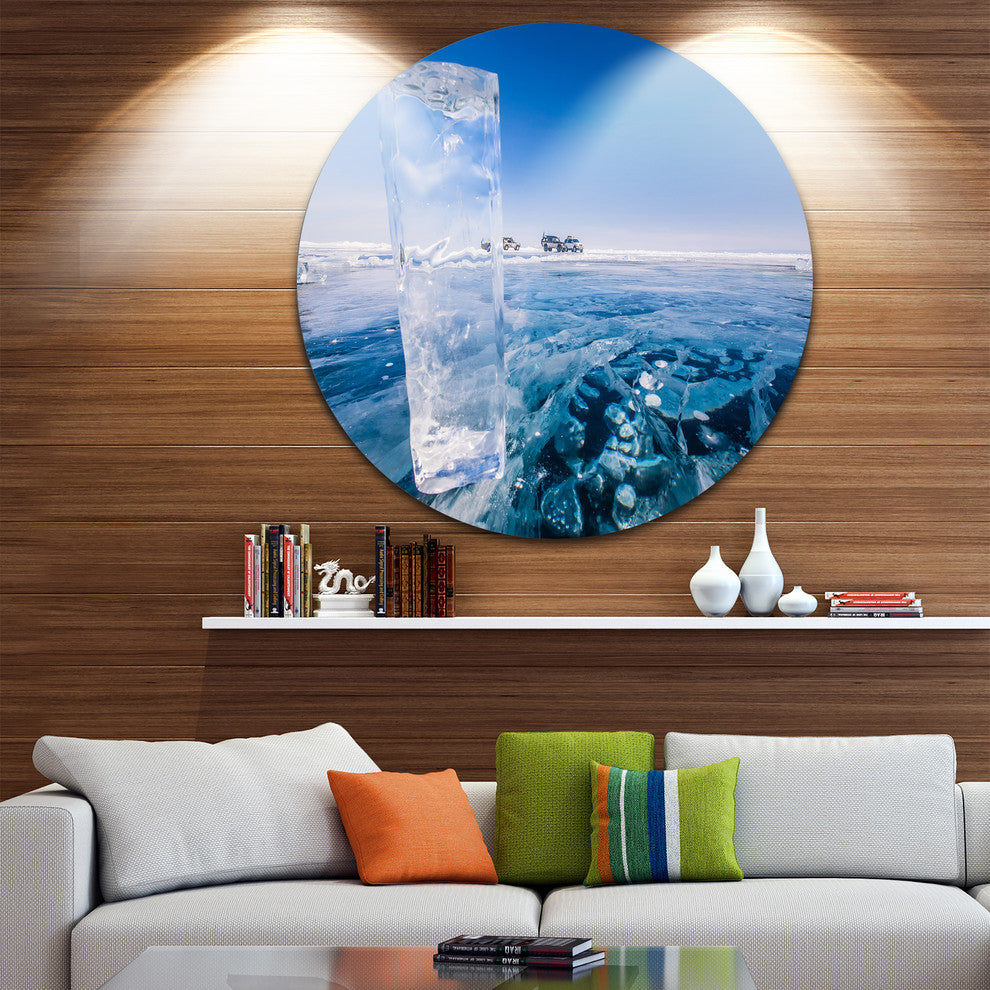 Blue Ice Under Bright Sky, Landscape Large Disc Metal Wall Art, 23"