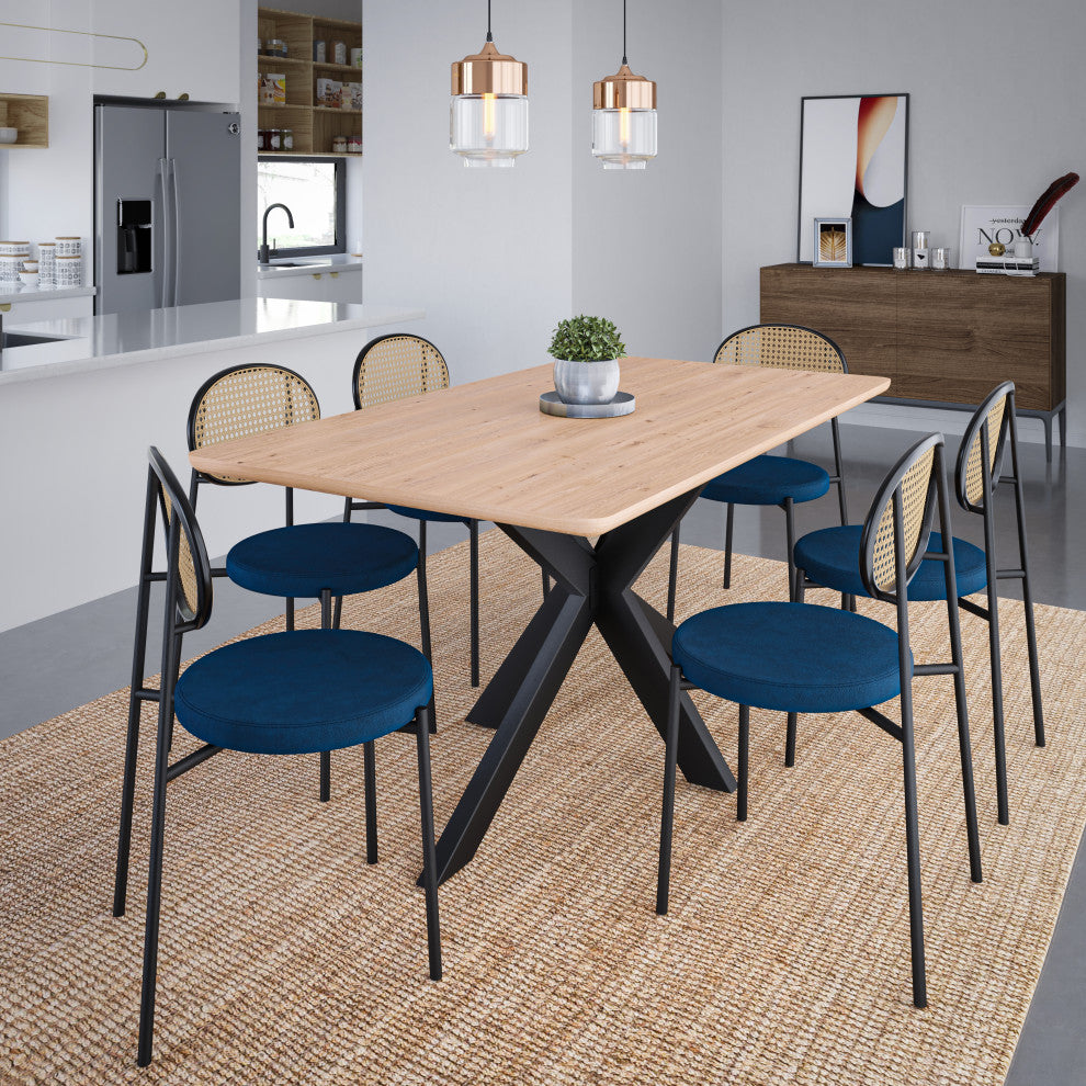 Ravenna 63" MDF Dining Table With X-Cross Geometric Metal Base, Maple
