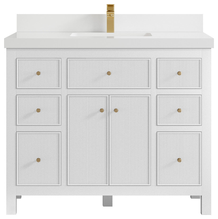 Sonoma 42 Single Sink Reeded Bath Vanity in White 2" White Quartz