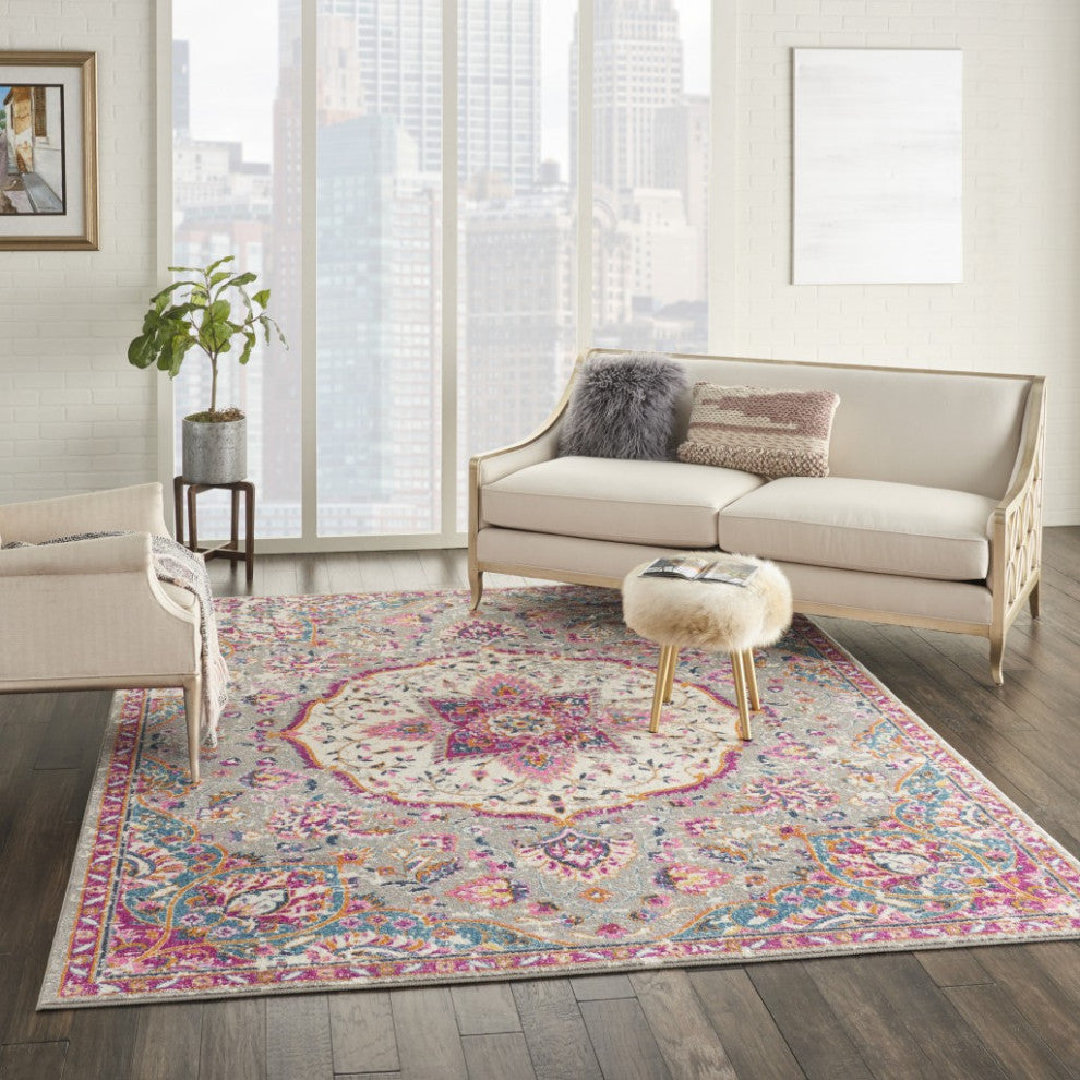 8'' X 10'' Pink And Gray Power Loom Area Rug