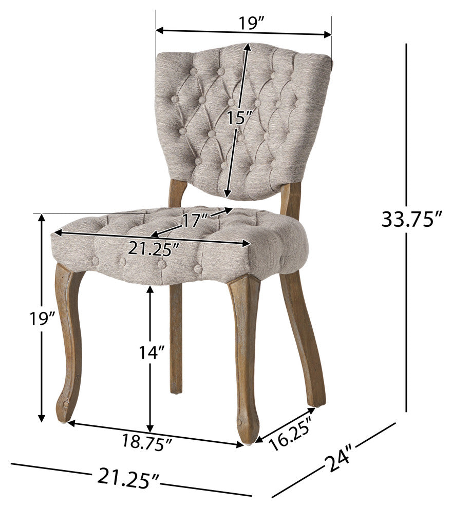 Case Tufted Dining Chair With Cabriole Legs, Set of 2, Light Gray, Brown Wash Finish