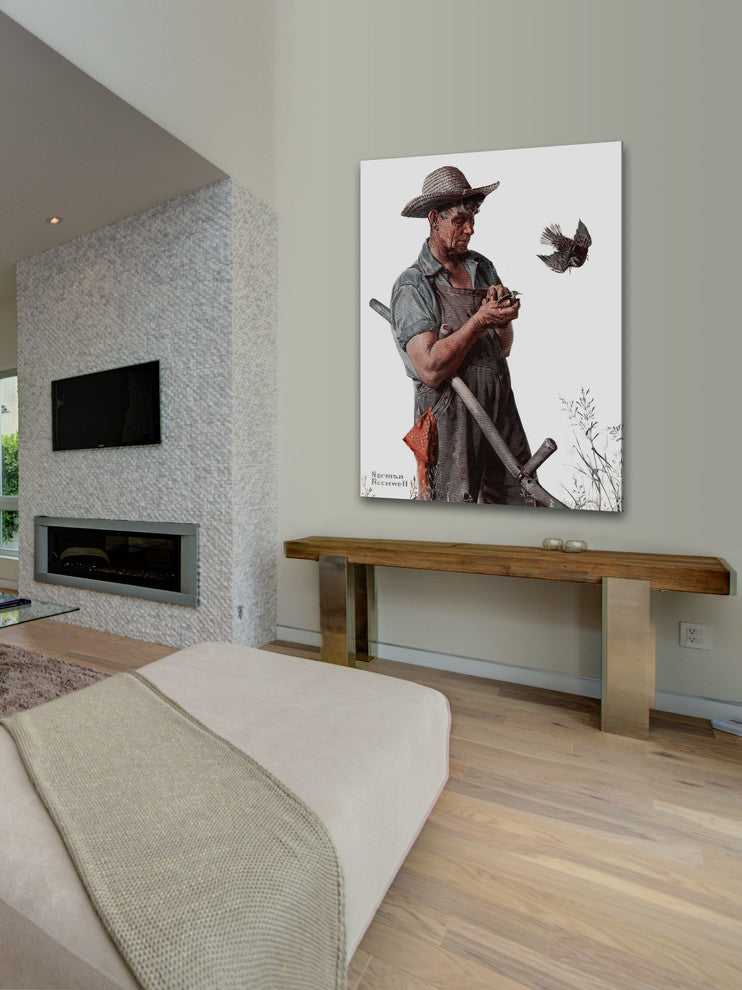 "Farmer and the Bird" Painting Print on Canvas by Norman Rockwell