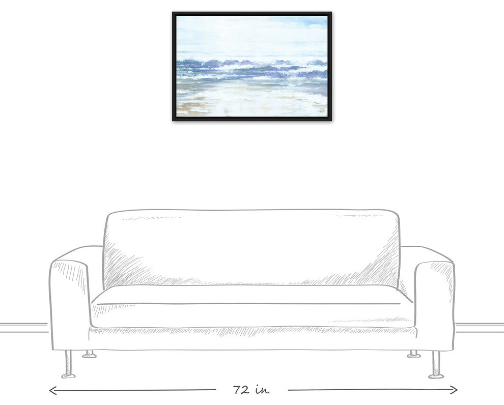 Blue Beach Waves 20x30 Black Floating Framed Canvas