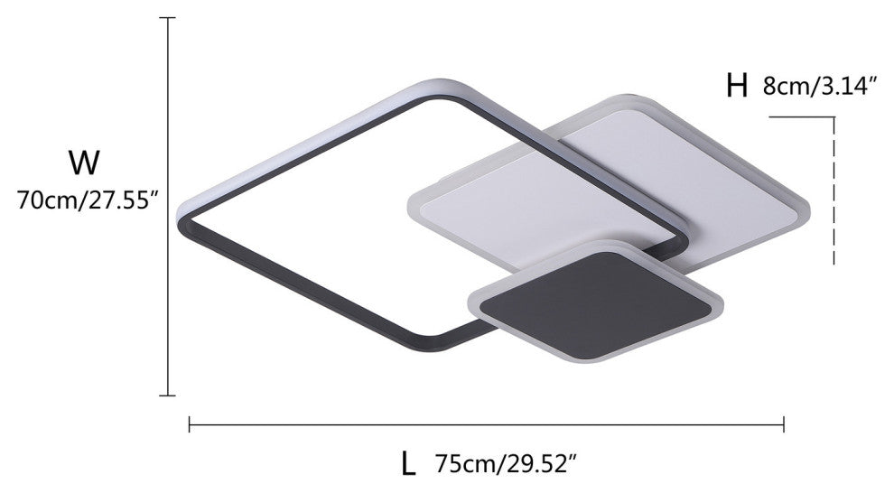 3-Light Unique LED Flush Mount Light Square Ceiling Light, Black/White