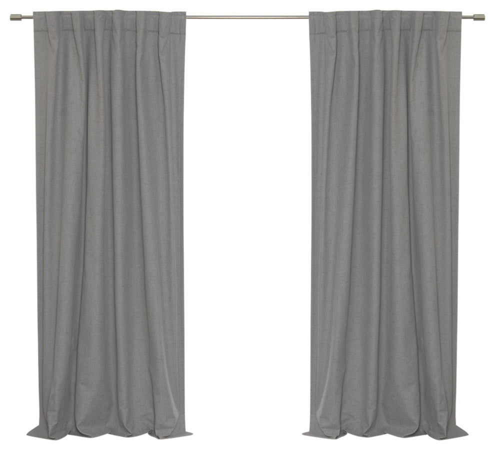 Linen Look Back Tab Blackout Curtains with Coating, Grey, 52"x84"