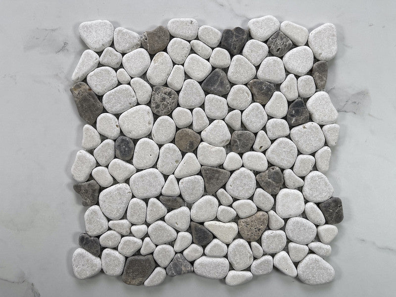 Anti Slip Shower Floor Emperador Beige Marble Pebblestone Tile Tumbled, 1 sheet