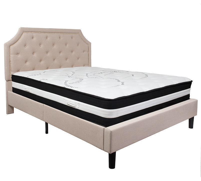 Brighton Queen Size Tufted Upholstered Platform Bed With Pocket Spring Mattress