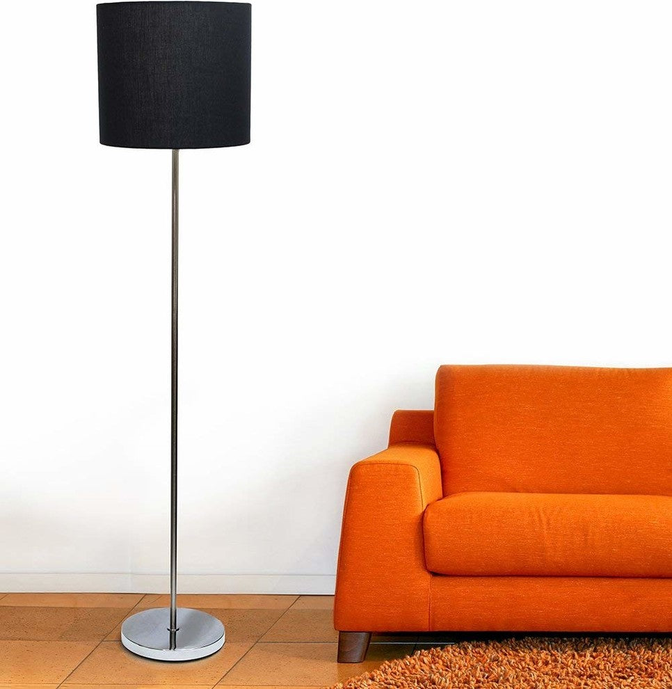 Simple Designs Brushed Nickel Drum Shade Floor Lamp, Black Shade