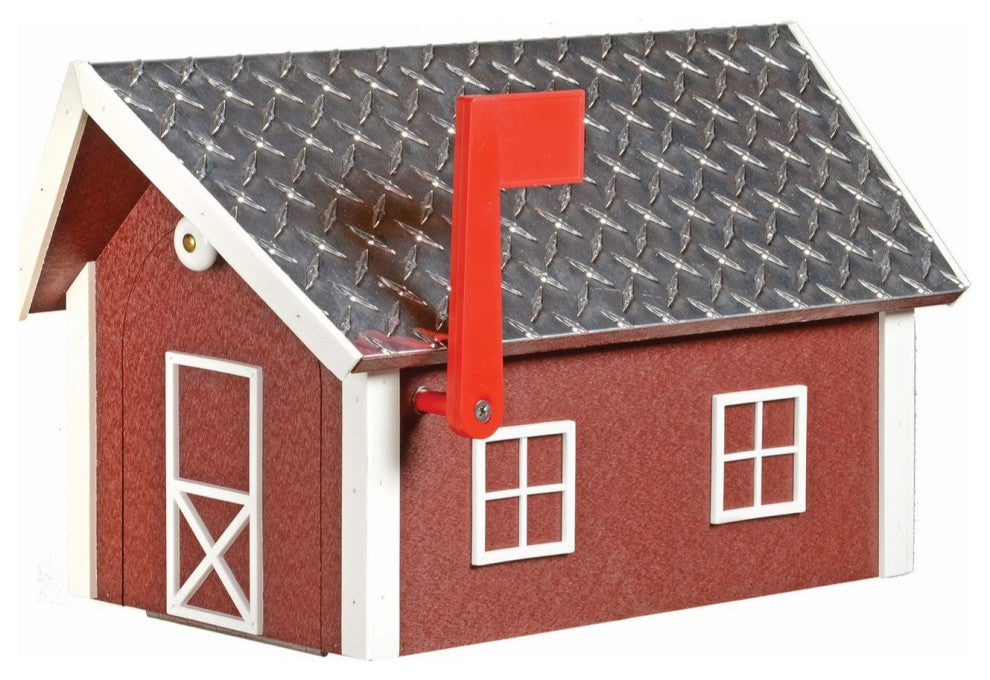 Deluxe Mailbox, Cherrywood & White, Aluminum Diamond Plate Roof, Poly Lumber