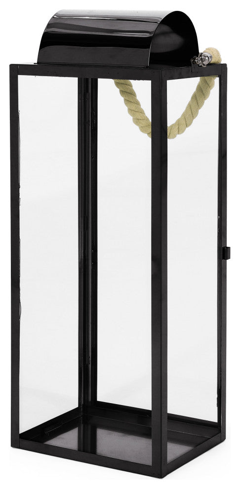 Brianna Outdoor 22" Modern Stainless Steel Lantern, Black
