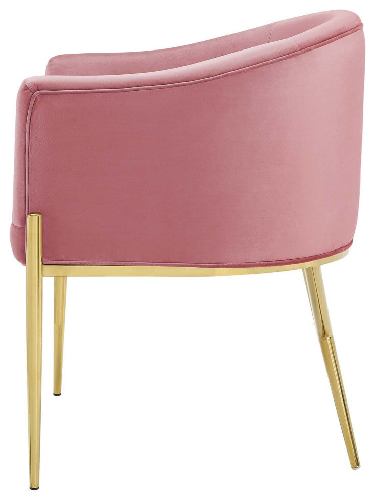 Tufted Side Dining Chair, Velvet, Metal, Pink, Modern, Cafe Bistro Restaurant