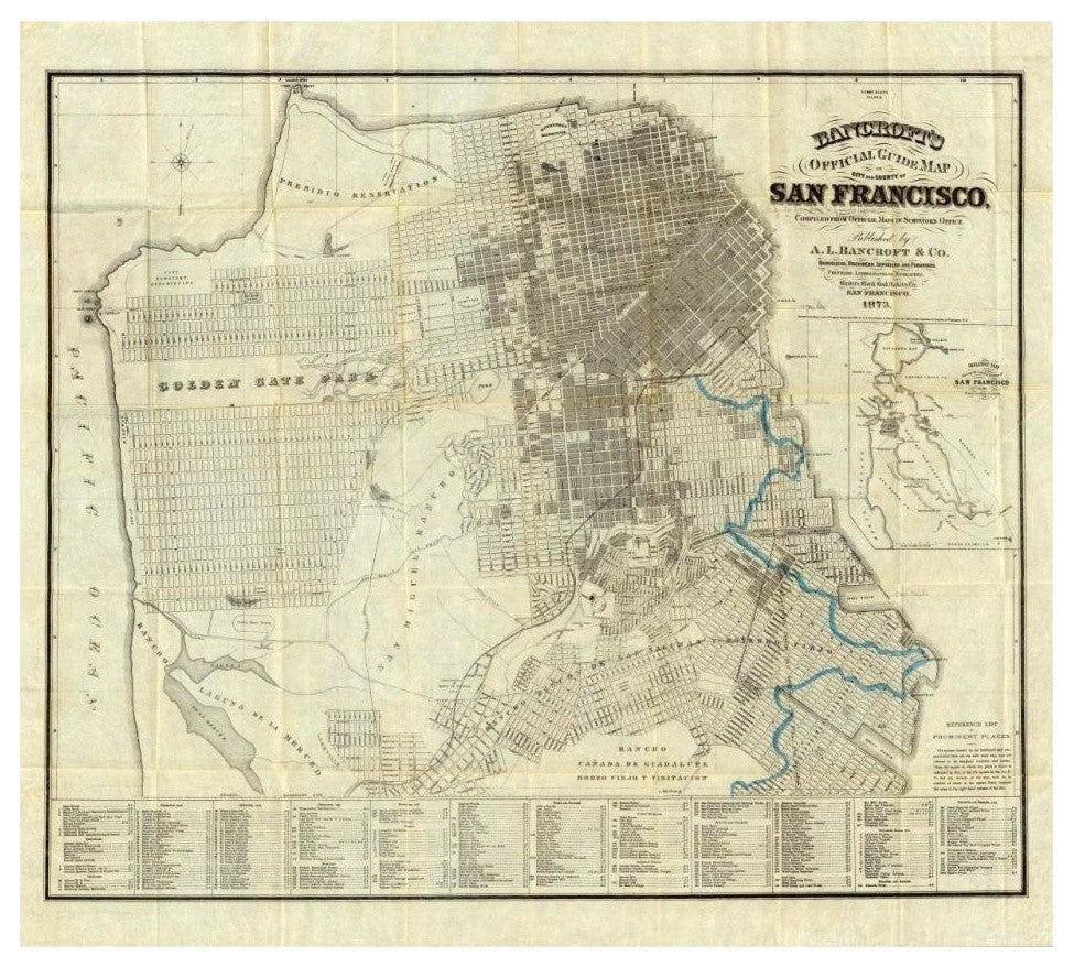 "Official Guide Map of City/County of San Francisco, 1873" Paper Art, 32"x29"