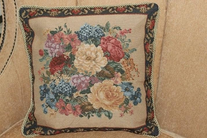 Breath of Spring, Elegant Floral Cushion Cover, Dark Border, 18"