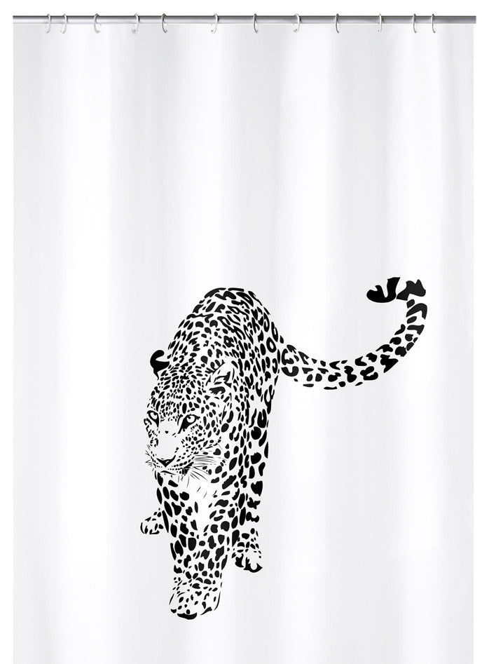 Black and White Textile Shower Curtain, Wildcat