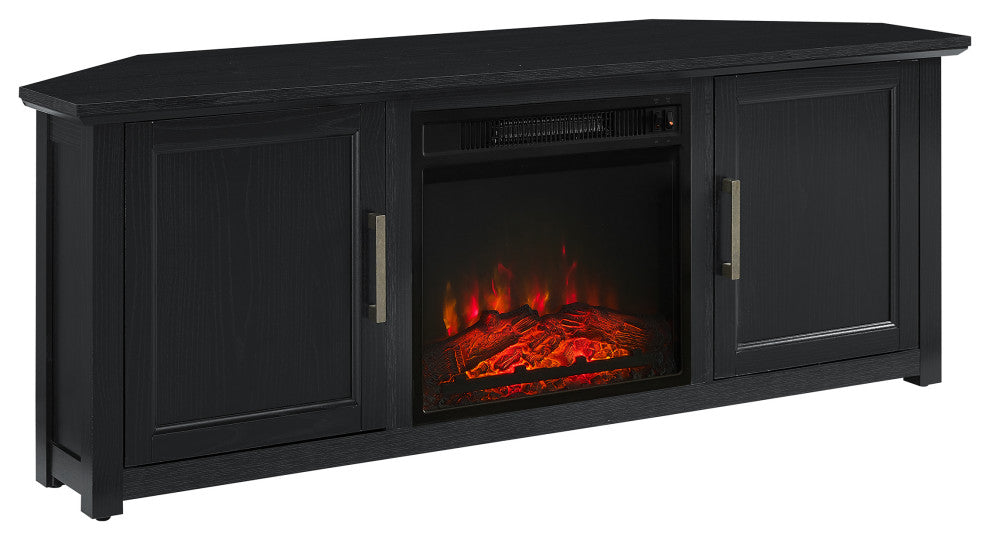 Camden 58" Corner TV Stand With Fireplace Black
