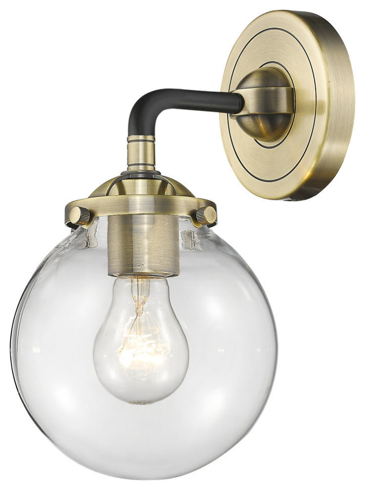 Beacon 1-Light LED Sconce, Black Antique Brass, Glass: Clear